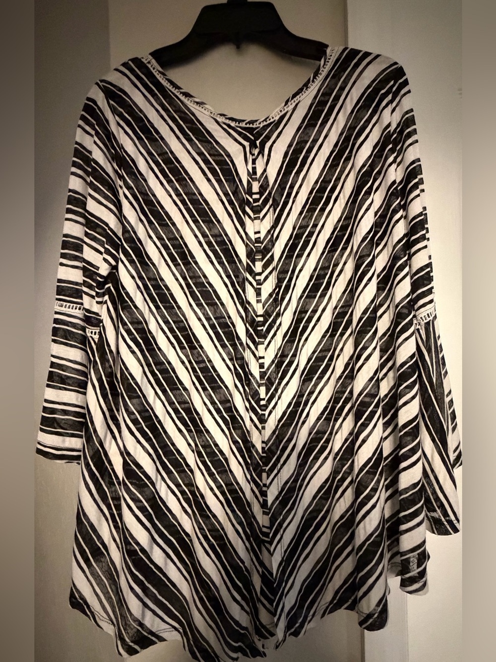 new directions Black and White Striped V-Neck Tunic